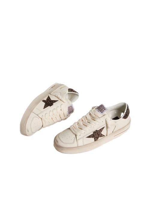 Golden Goose Stardan Donna in pelle bianca con stella e talloncino in glitter marroni Golden Goose | GWF00128F00793910318